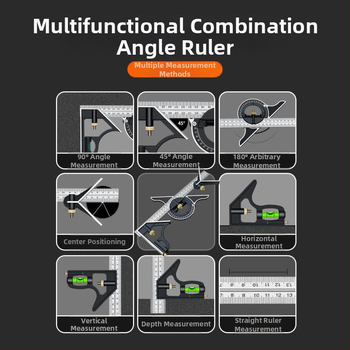 Ρυθμιζόμενος γωνιακός χάρακας από ανοξείδωτο ατσάλι, υψηλής ακρίβειας για ξυλουργικές εργασίες, 90°, πολυλειτουργικό, βιομηχανικού τύπου