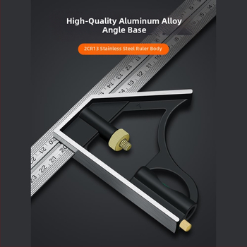 Ρυθμιζόμενος γωνιακός χάρακας από ανοξείδωτο ατσάλι, υψηλής ακρίβειας για ξυλουργικές εργασίες, 90°, πολυλειτουργικό, βιομηχανικού τύπου