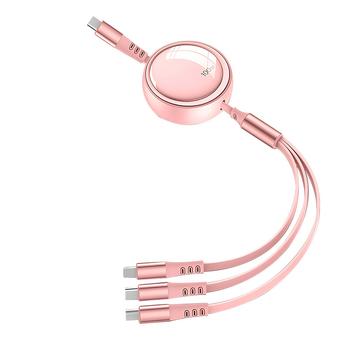 100W 3-в-1 USB кабел с автоматично разгъване за бързо зареждане: Lightning, USB-C и Micro USB