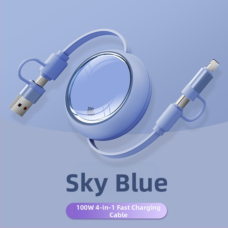 100W 3-v-1 skladací dátový kábel pre rýchle nabíjanie s konektormi Lightning, USB-C a Micro USB