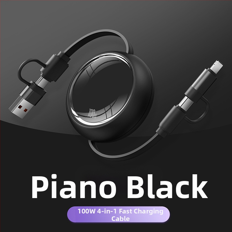 100W 3-v-1 skladací dátový kábel pre rýchle nabíjanie s konektormi Lightning, USB-C a Micro USB