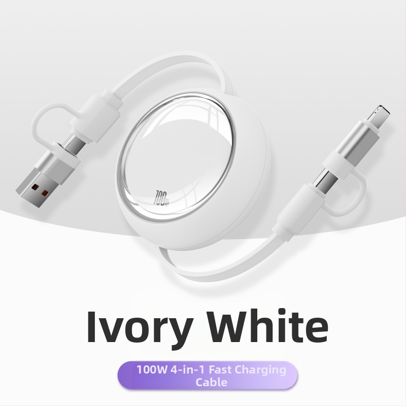 100W 3-v-1 skladací dátový kábel pre rýchle nabíjanie s konektormi Lightning, USB-C a Micro USB