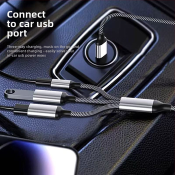 USB-C 3-port OTG hub, USB 2.0 interfeisas, varinis branduolys kabelis, 28 cm ilgis