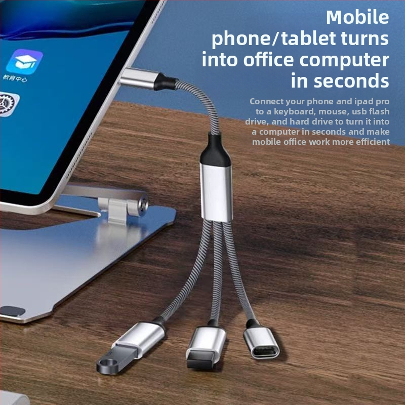 USB-C хъб с 3 порта, OTG чип, USB 2.0, 480 Mbps, медно ядро, дължина 28 см