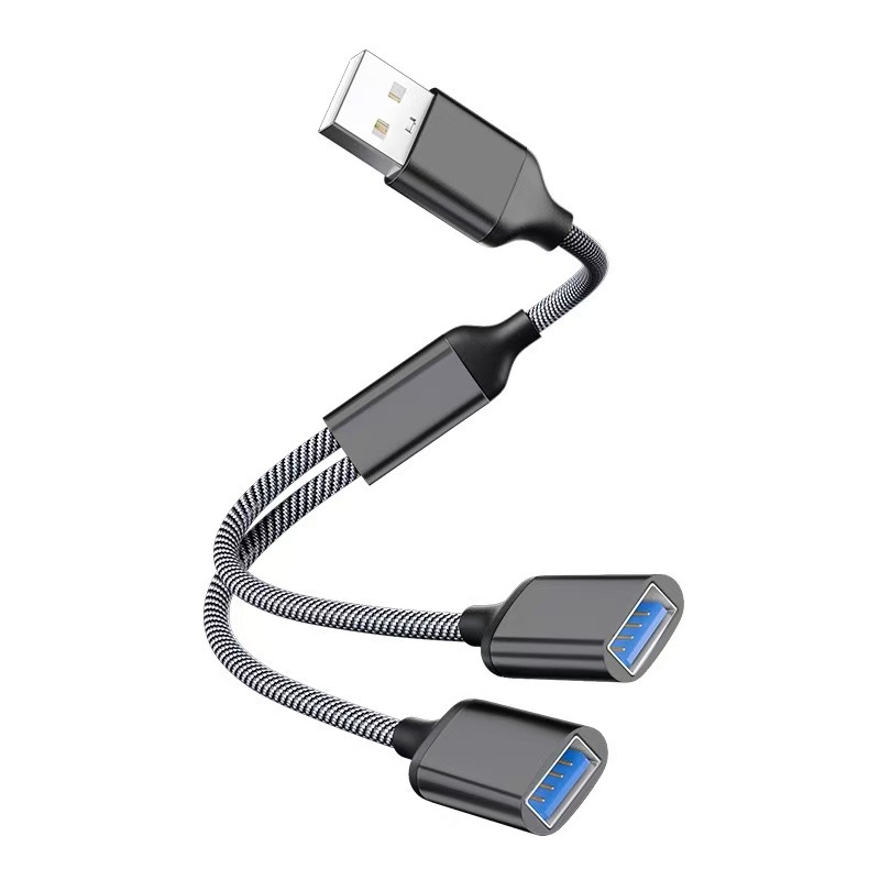 USB-C 3-port OTG hub, USB 2.0 interfeisas, varinis branduolys kabelis, 28 cm ilgis