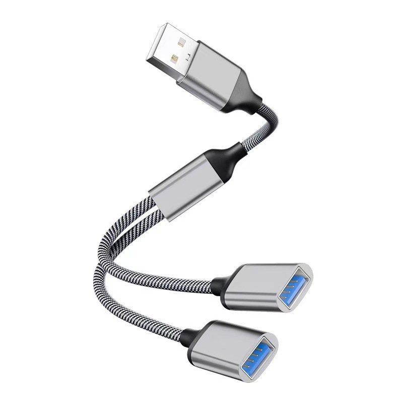 USB-C 3-port OTG hub, USB 2.0 interfeisas, varinis branduolys kabelis, 28 cm ilgis