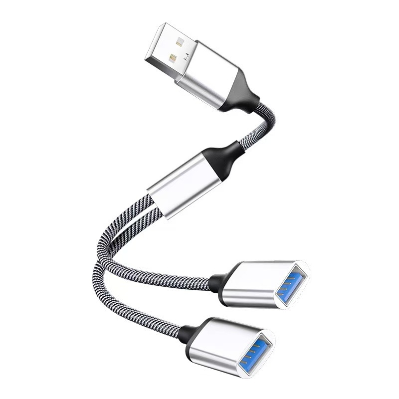 USB-C 3-port OTG hub, USB 2.0 interfeisas, varinis branduolys kabelis, 28 cm ilgis
