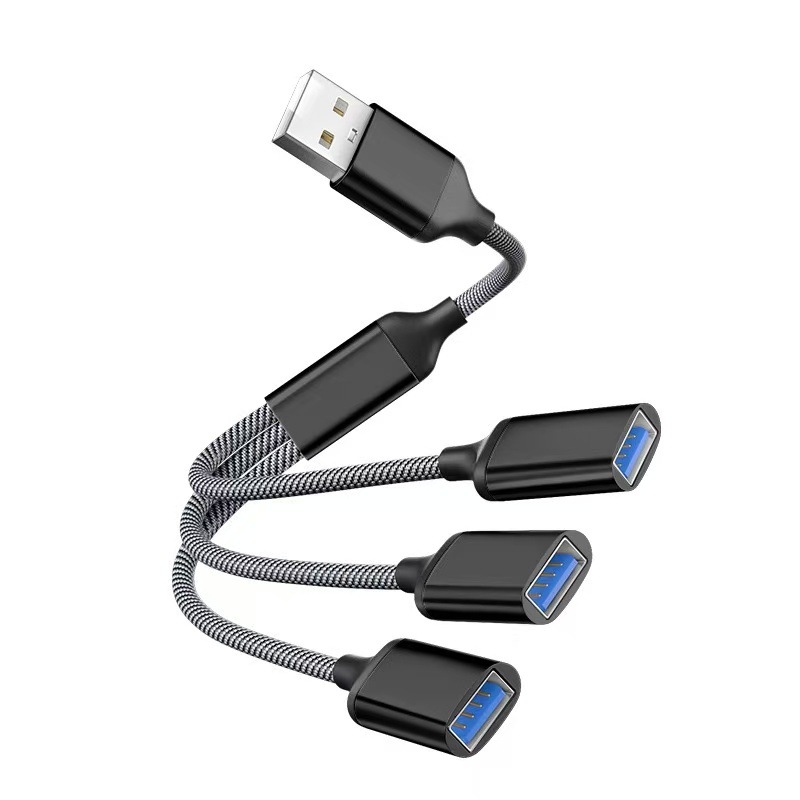 USB-C 3-port OTG hub, USB 2.0 interfeisas, varinis branduolys kabelis, 28 cm ilgis