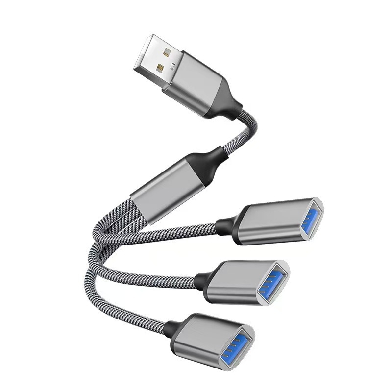 USB-C 3-port OTG hub, USB 2.0 interfeisas, varinis branduolys kabelis, 28 cm ilgis