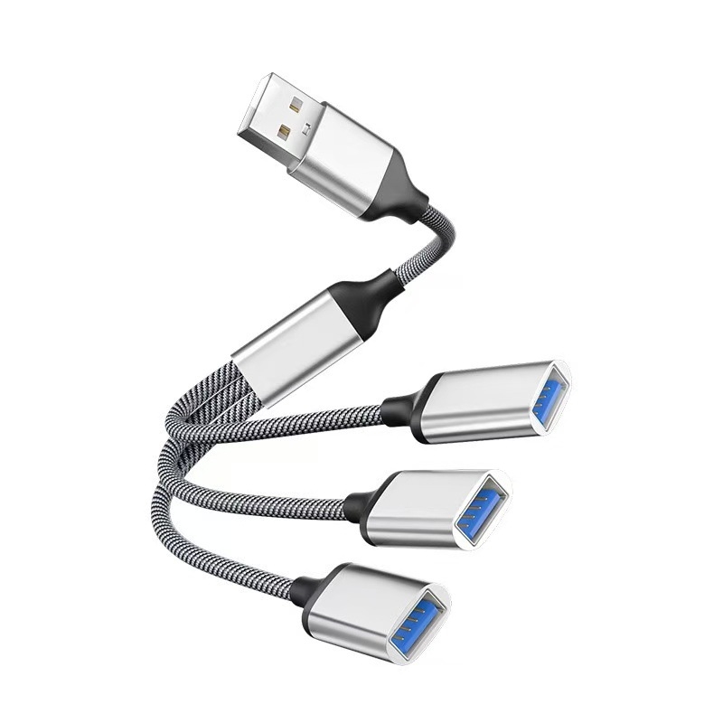 USB-C 3-port OTG hub, USB 2.0 interfeisas, varinis branduolys kabelis, 28 cm ilgis