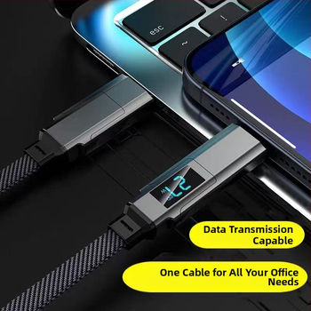 65W цифров дисплей 4-в-1 USB-C и Lightning кабел, цинкова сплав, двойни изходи