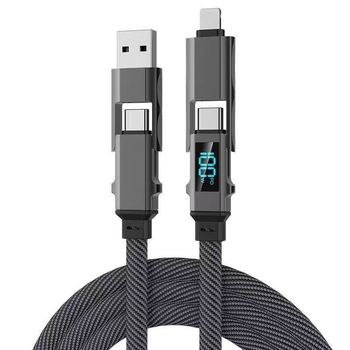 65W цифров дисплей 4-в-1 USB-C и Lightning кабел, цинкова сплав, двойни изходи