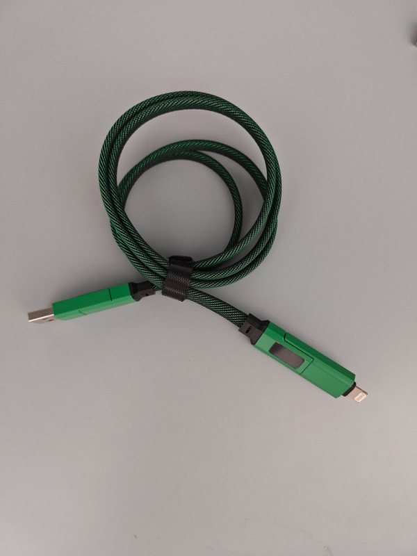 65W skaitmeninis kabelis su ekranu, 4-in-1 USB-C ir Lightning, cinko lydinys, dviejų išėjimų