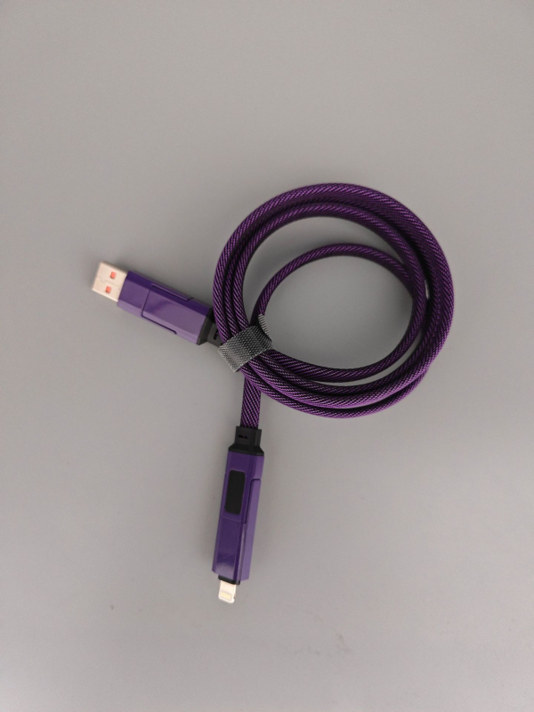 65W skaitmeninis kabelis su ekranu, 4-in-1 USB-C ir Lightning, cinko lydinys, dviejų išėjimų