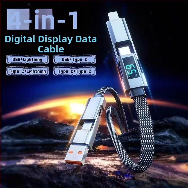 65W skaitmeninis kabelis su ekranu, 4-in-1 USB-C ir Lightning, cinko lydinys, dviejų išėjimų