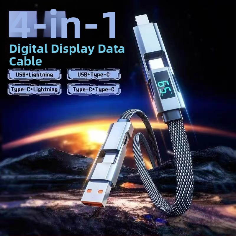 65W skaitmeninis kabelis su ekranu, 4-in-1 USB-C ir Lightning, cinko lydinys, dviejų išėjimų