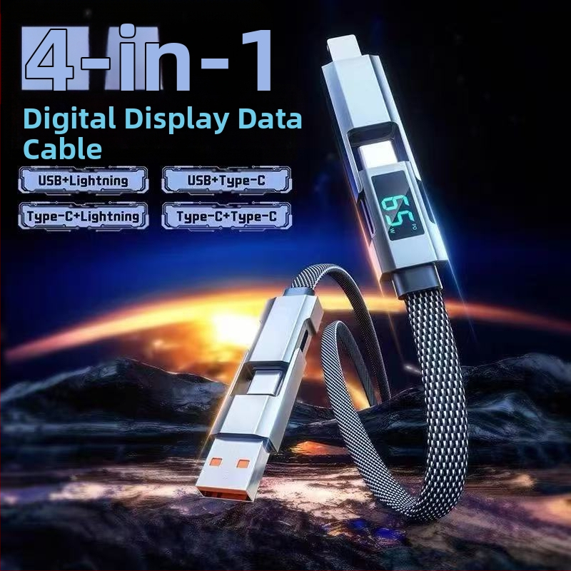65W skaitmeninis kabelis su ekranu, 4-in-1 USB-C ir Lightning, cinko lydinys, dviejų išėjimų