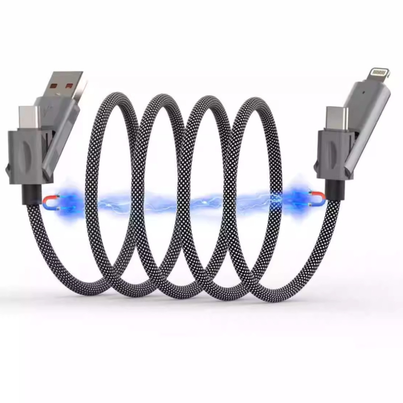 65W skaitmeninis kabelis su ekranu, 4-in-1 USB-C ir Lightning, cinko lydinys, dviejų išėjimų