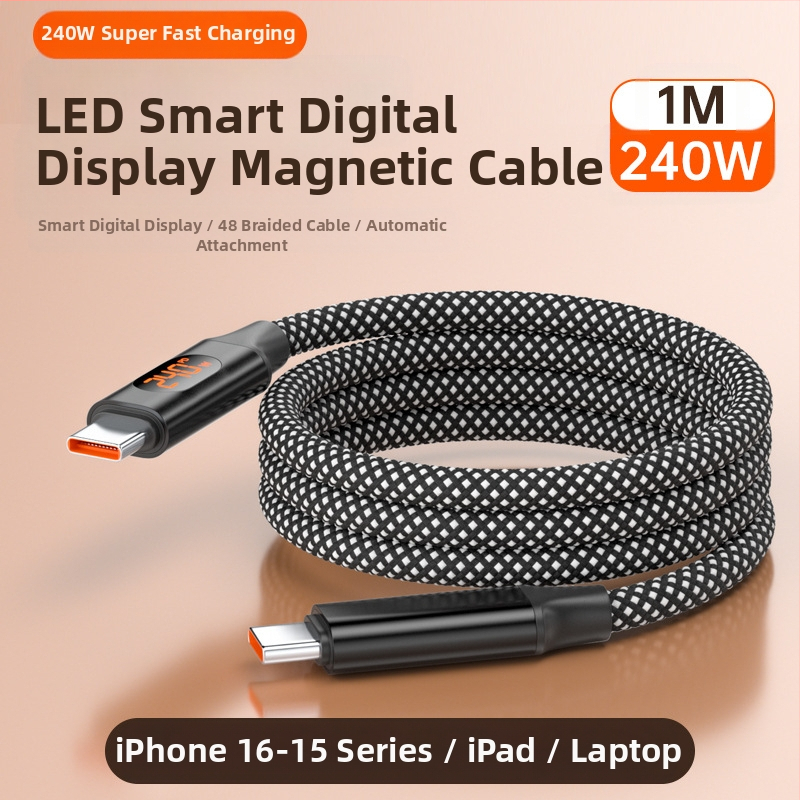 65W skaitmeninis kabelis su ekranu, 4-in-1 USB-C ir Lightning, cinko lydinys, dviejų išėjimų