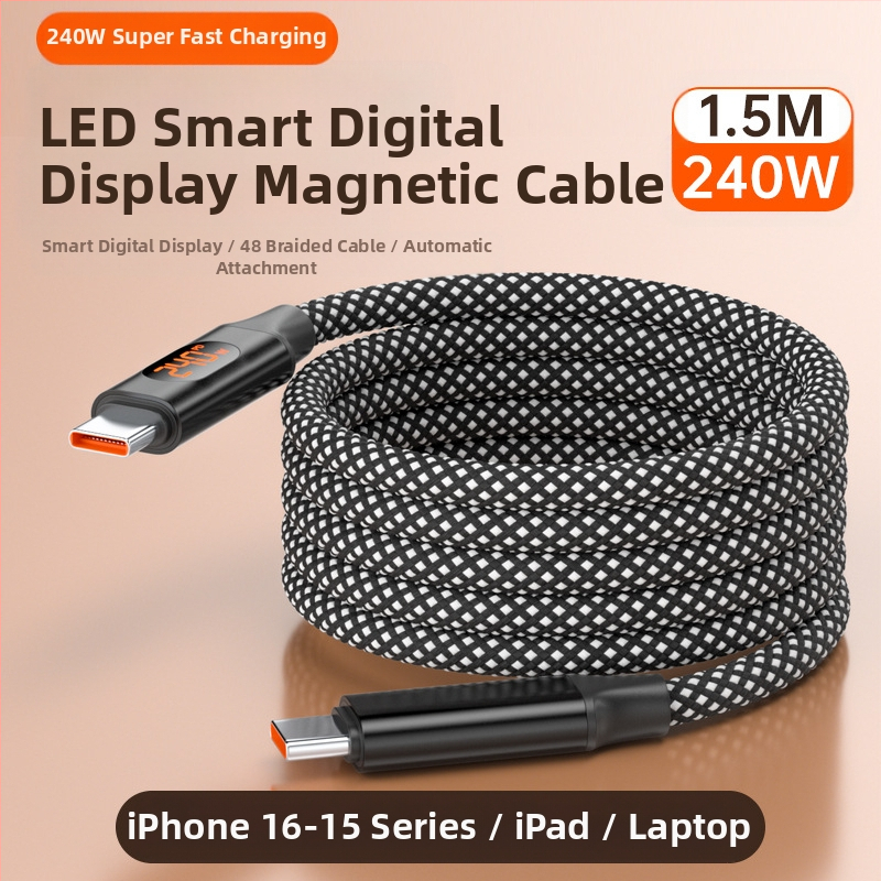 65W skaitmeninis kabelis su ekranu, 4-in-1 USB-C ir Lightning, cinko lydinys, dviejų išėjimų