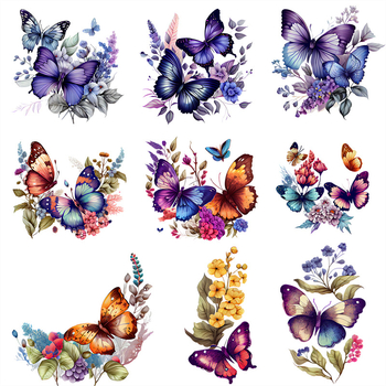 Διακοσμητικά αυτοκόλλητα για ρούχα με θερμική μεταφορά για T‑shirts και φούτερ | Θέμα: Dream Flower Butterfly | Εκτύπωση με μελάνι