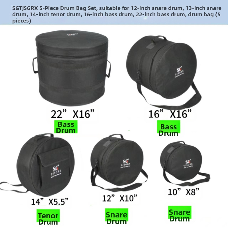 SGTJSGRX Комплект чанти за барабани – полиестерен материал, подплата от полиестер, защита на гръбнака, намалява натоварването, за домашно съхранение