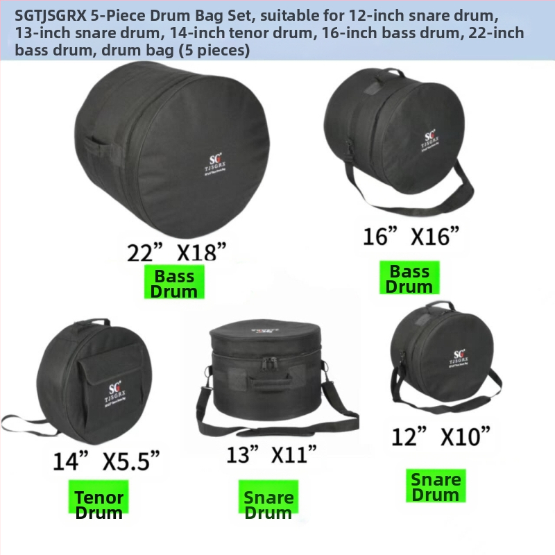 SGTJSGRX Комплект чанти за барабани – полиестерен материал, подплата от полиестер, защита на гръбнака, намалява натоварването, за домашно съхранение
