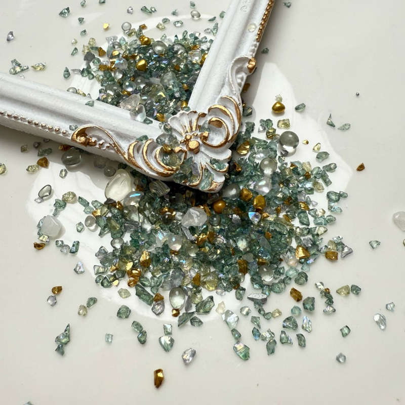 Set staklenih ukrasa za nokte – Storm serija, uzorci: ruža, tulipan, školjka, mašna, zvjezdice, za DIY nokte i rukotvorine