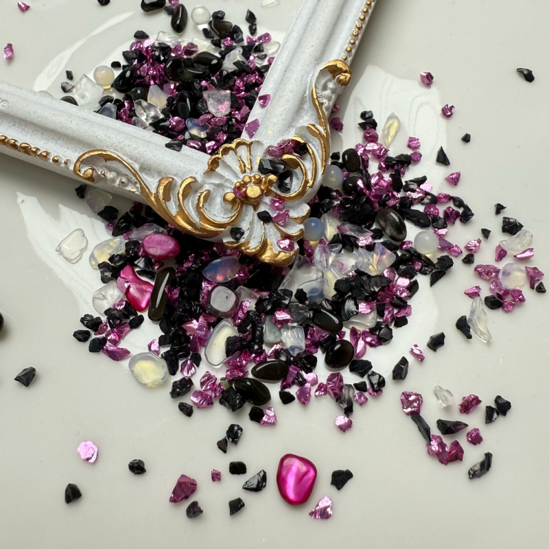 Set staklenih ukrasa za nokte – Storm serija, uzorci: ruža, tulipan, školjka, mašna, zvjezdice, za DIY nokte i rukotvorine