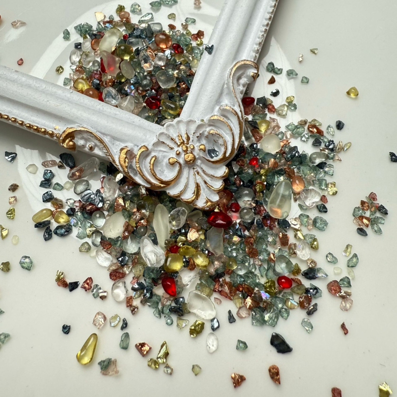 Set staklenih ukrasa za nokte – Storm serija, uzorci: ruža, tulipan, školjka, mašna, zvjezdice, za DIY nokte i rukotvorine