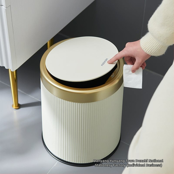 Κάδος απορριμμάτων οικιακής χρήσης — κυλινδρικού σχήματος, υλικό PP, μεγάλη χωρητικότητα, καπάκι που ανοίγει με πάτημα