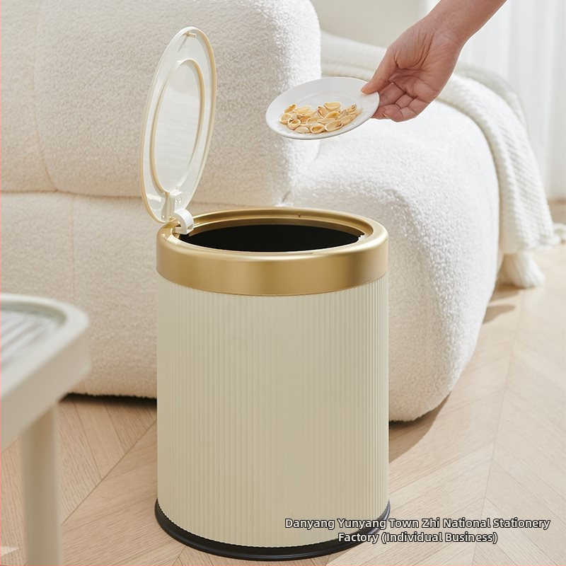Кош за боклук за дома — цилиндрична форма, PP материал, голям капацитет, капак с натискане
