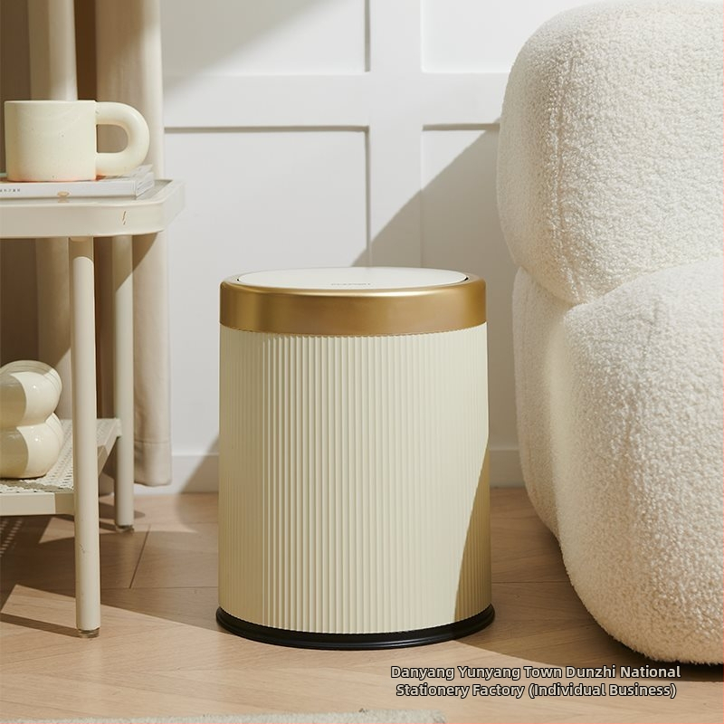 Кош за боклук за дома — цилиндрична форма, PP материал, голям капацитет, капак с натискане