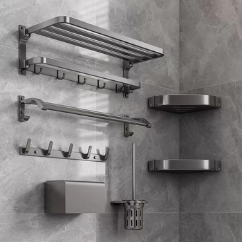 Space aliuminio rankšluosčių laikiklis, sieninis be skylu, 2 sluoksniai, apkrova >15 kg, 2023 m. naujai patobulintas dvigubo sulankstymo modelis, paviršiaus purškimo danga