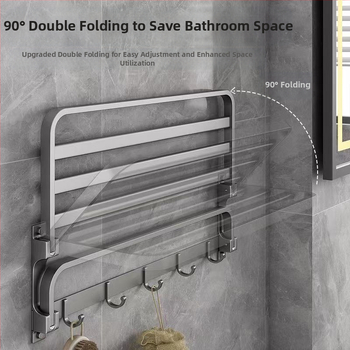 Space aliuminio rankšluosčių laikiklis, sieninis be skylu, 2 sluoksniai, apkrova >15 kg, 2023 m. naujai patobulintas dvigubo sulankstymo modelis, paviršiaus purškimo danga