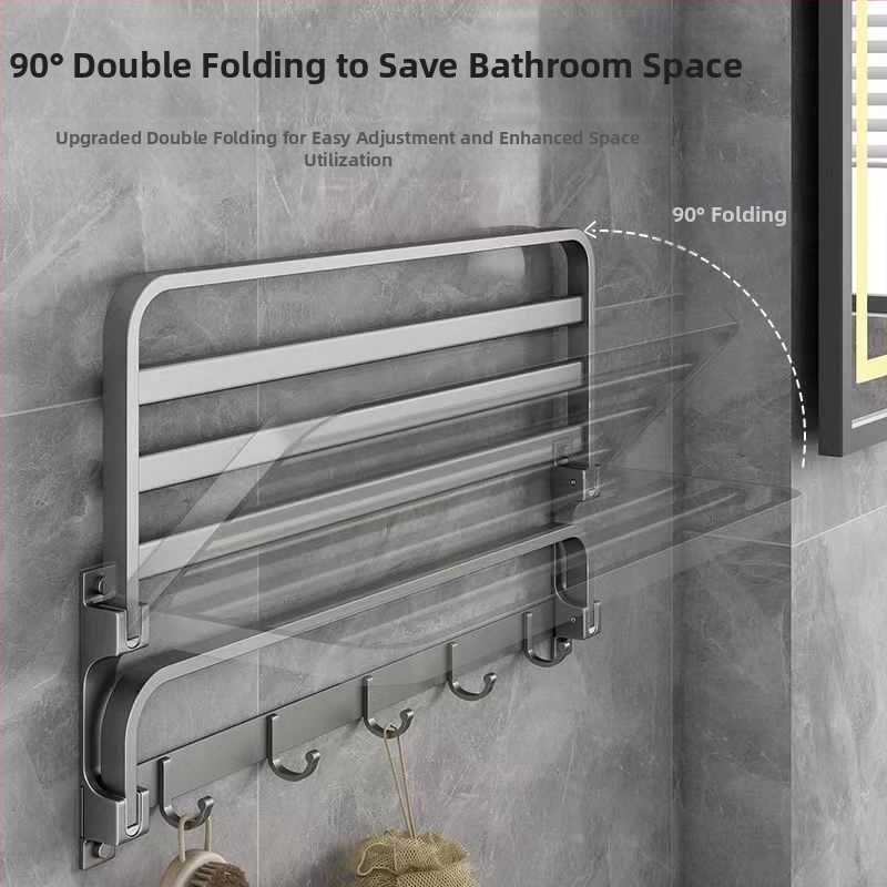 Space алуминиев закачалник за кърпи, стенен без пробиване, 2 нива, товароподемност над 15 кг, модел 2023 – ново подобрение на двойно сгъваем дизайн