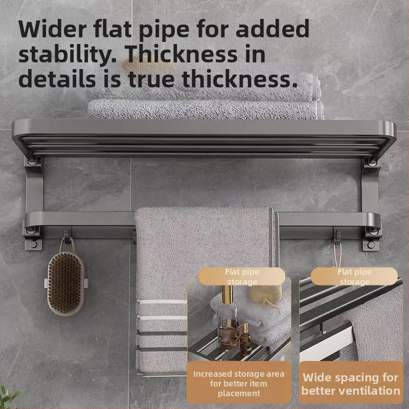 Space алуминиев закачалник за кърпи, стенен без пробиване, 2 нива, товароподемност над 15 кг, модел 2023 – ново подобрение на двойно сгъваем дизайн