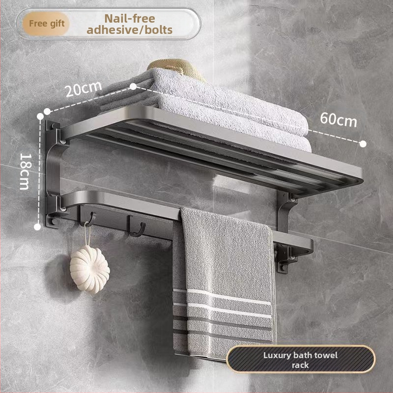 Space aliuminio rankšluosčių laikiklis, sieninis be skylu, 2 sluoksniai, apkrova >15 kg, 2023 m. naujai patobulintas dvigubo sulankstymo modelis, paviršiaus purškimo danga