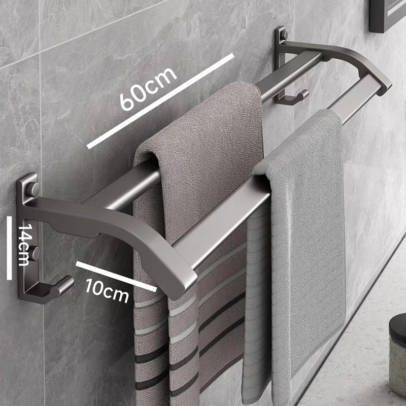 Space aliuminio rankšluosčių laikiklis, sieninis be skylu, 2 sluoksniai, apkrova >15 kg, 2023 m. naujai patobulintas dvigubo sulankstymo modelis, paviršiaus purškimo danga