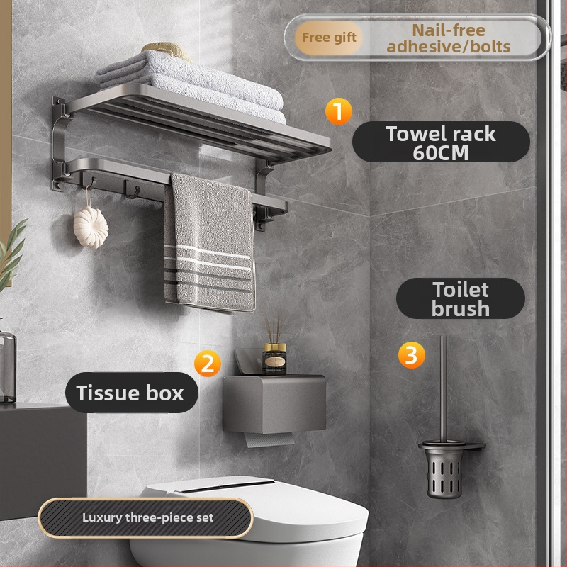 Space aliuminio rankšluosčių laikiklis, sieninis be skylu, 2 sluoksniai, apkrova >15 kg, 2023 m. naujai patobulintas dvigubo sulankstymo modelis, paviršiaus purškimo danga