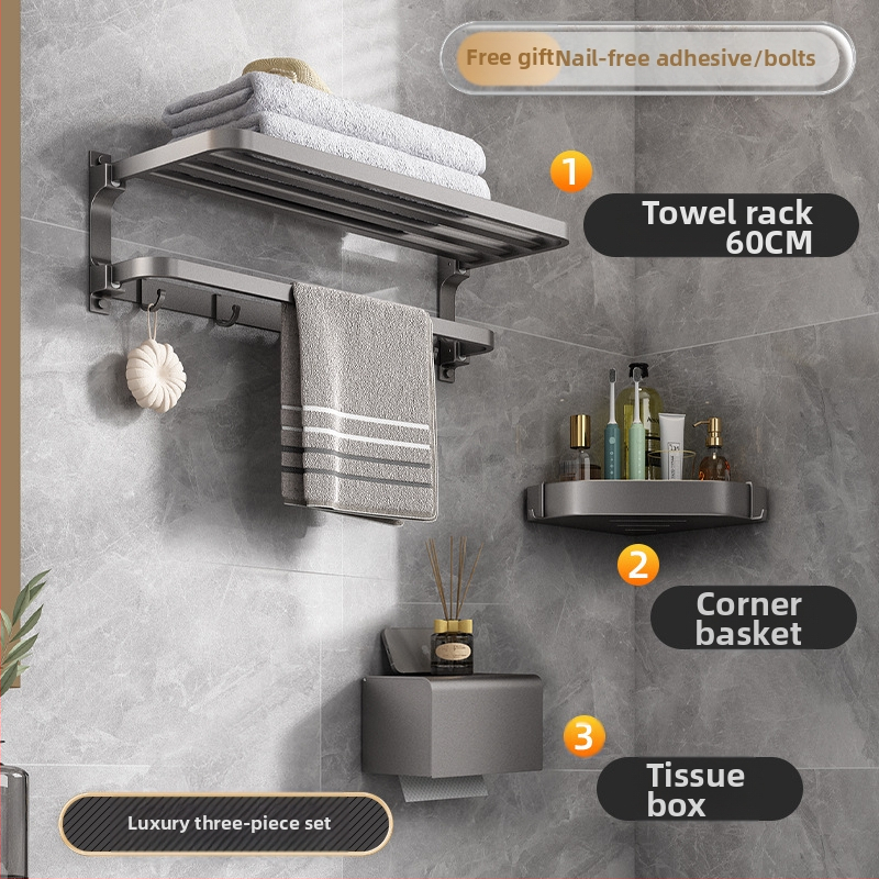 Space aliuminio rankšluosčių laikiklis, sieninis be skylu, 2 sluoksniai, apkrova >15 kg, 2023 m. naujai patobulintas dvigubo sulankstymo modelis, paviršiaus purškimo danga