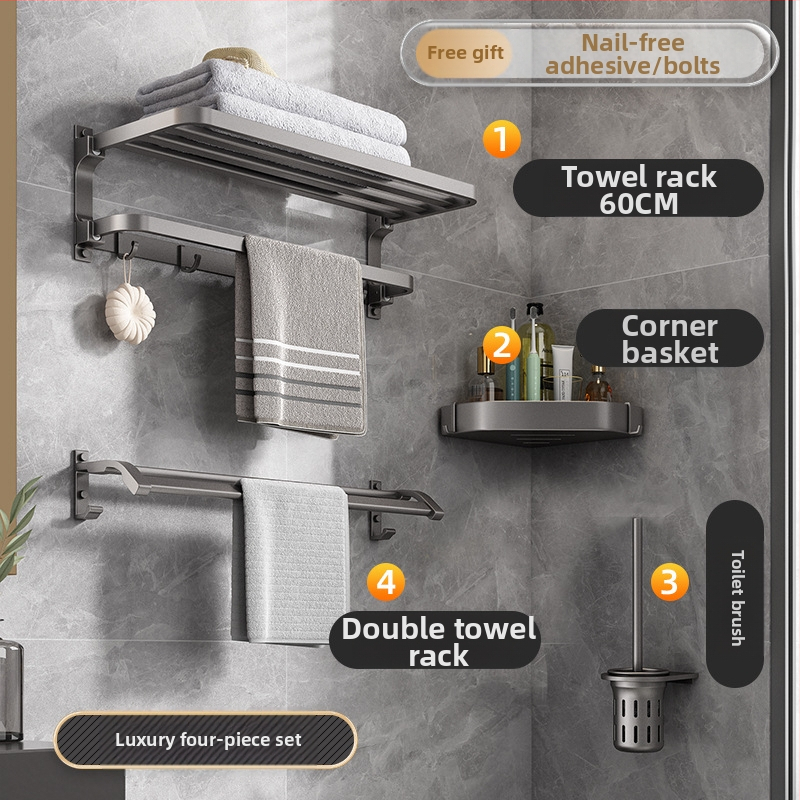 Space aliuminio rankšluosčių laikiklis, sieninis be skylu, 2 sluoksniai, apkrova >15 kg, 2023 m. naujai patobulintas dvigubo sulankstymo modelis, paviršiaus purškimo danga