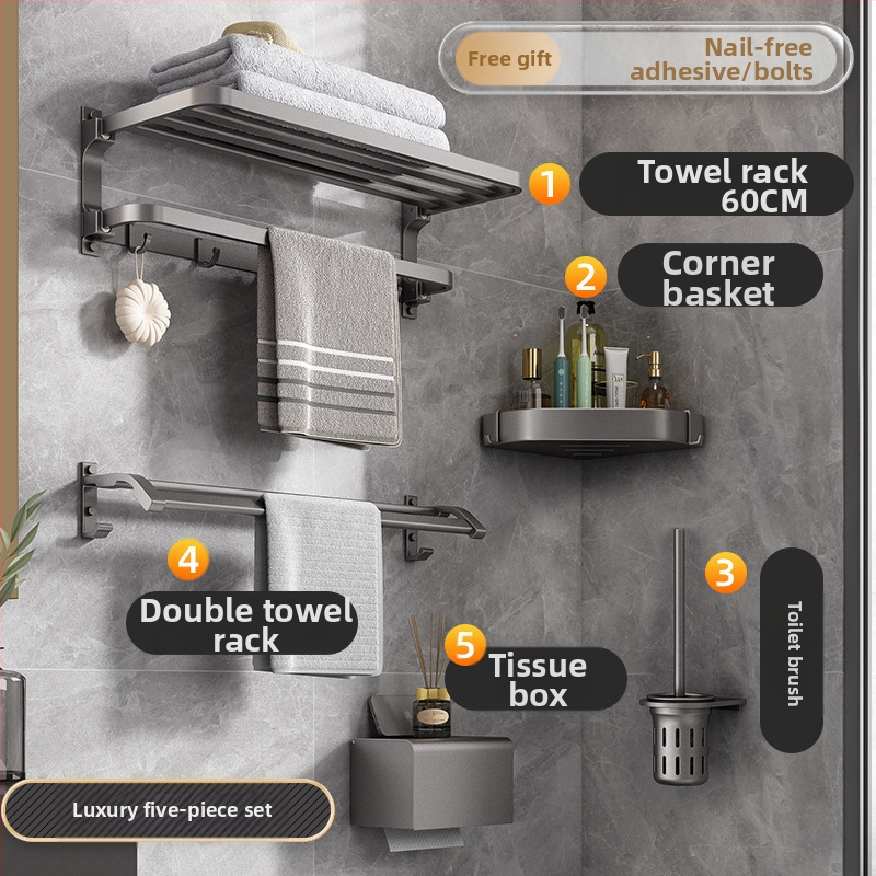 Space aliuminio rankšluosčių laikiklis, sieninis be skylu, 2 sluoksniai, apkrova >15 kg, 2023 m. naujai patobulintas dvigubo sulankstymo modelis, paviršiaus purškimo danga
