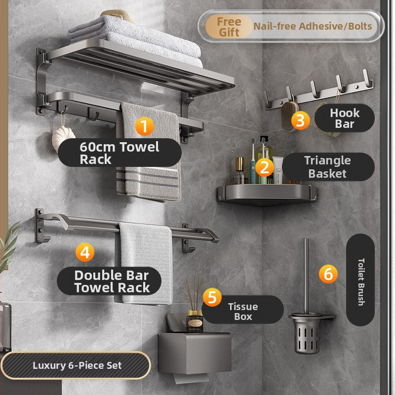 Space aliuminio rankšluosčių laikiklis, sieninis be skylu, 2 sluoksniai, apkrova >15 kg, 2023 m. naujai patobulintas dvigubo sulankstymo modelis, paviršiaus purškimo danga