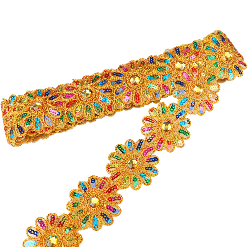 Дантелена лента с триъгълни пайети за облекло и аксесоари, ръчно бродирана, с мъниста върху тъкана лента