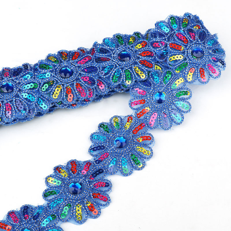 Дантелена лента с триъгълни пайети за облекло и аксесоари, ръчно бродирана, с мъниста върху тъкана лента