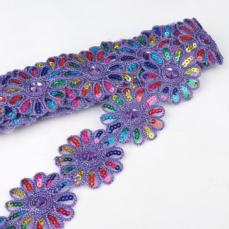 Дантелена лента с триъгълни пайети за облекло и аксесоари, ръчно бродирана, с мъниста върху тъкана лента