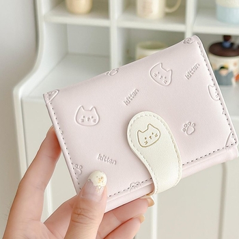 PU háromrekeszes kártyatartó csattal, rajzfilmszerű mintával, városi minimalista stílus, poliészter bélés, 2025 tavaszán debütál