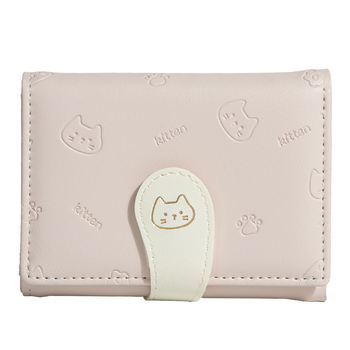 PU háromrekeszes kártyatartó csattal, rajzfilmszerű mintával, városi minimalista stílus, poliészter bélés, 2025 tavaszán debütál