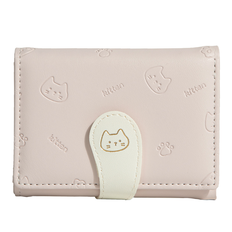 PU háromrekeszes kártyatartó csattal, rajzfilmszerű mintával, városi minimalista stílus, poliészter bélés, 2025 tavaszán debütál